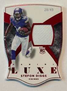 lot 5 image: Stefon Diggs RC 49 Relic Die Cut2019 Luxe #95 Rookie Minnesota Vikings Football Card