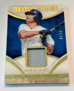 lot 24A image: Paul Molitor Relic 99 2014 Immaculate Collection #52 Swatched Numbered 8599 Minnesota Twins Baseball Card