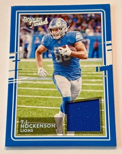lot 31A image: TJ Hockenson Relic 2020 Donruss Threads #27 Minnesota Vikings Football Card