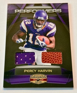 lot 33A image: Percy Harcin Dual Relic 100 2009 DonrussGridiron Gear Performers #24 Numbered 016100 Minnesota Vikings Football Card