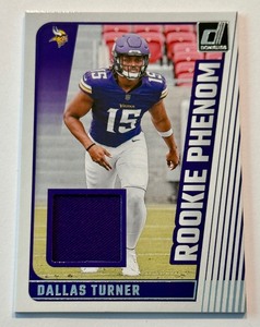 lot 34A image: Dallas Turner Relic RC 2024 Donruss Rookie Phenom #RPJ-DTU Minnesota Vikinga Football Card