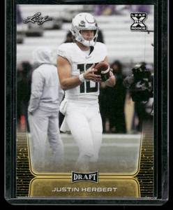 lot 67A image: Justin Herbert RC 2020 Leaf Draft #03 Rookie Football Card