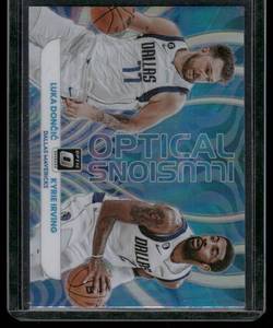 lot 72A image: Luka Doncic  Kyrie Irving Optical Illusions Insert 2023 Donruss Optic #5 Basketball Card