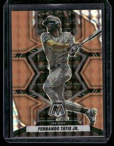 lot 78A image: Fernando Tatis Jr. 25 2022 Mosaic Orange Prizm #126, numbered 1725 Baseball Card