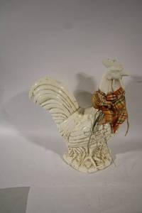 lot 2 image: Decorative Ceramic Rooster Statue with Ribbon