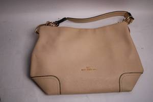 lot 15 image: Noble Exchange Beige Leather Handbag with Gold Accents