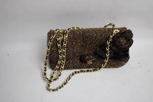 lot 16 image: Chicos Tweed Handbag with Chain Strap and Floral Detail