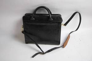 lot 30 image: Compact Black Leather Briefcase with Shoulder Strap