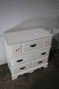 lot 37 image: White 3-Drawer Dresser with Floral Knobs
