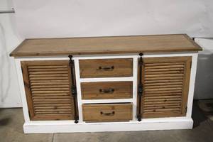 lot 39 image: Rustic Buffet Cabinet with Three Drawers and Shutter Doors