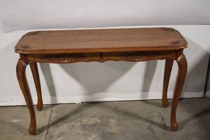lot 41 image: Vintage Carved Wood Console Table with Floral Accents