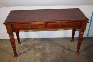 lot 43 image: Vintage Wooden Writing Desk with Two Drawers