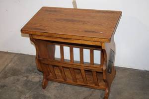 lot 45 image: Vintage Wooden Side Table with Magazine Rack