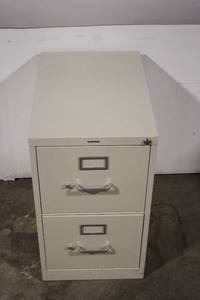 lot 51 image: Used Two-Drawer Metal File Cabinet with Lock