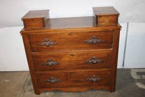 lot 53 image: Antique Wooden Dresser with Unique Carved Handles