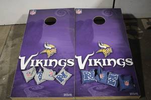 lot 55 image: Minnesota Vikings NFL Cornhole Board Set with Bean Bags