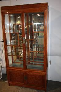 lot 58 image: Elegant Wooden Glass Display Cabinet with Carved Bird Design