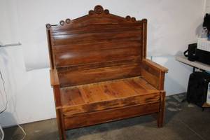 lot 59 image: Antique Wooden Bench with Intricate Carvings