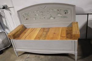 lot 60 image: Vintage Wooden Bench with Distressed Finish