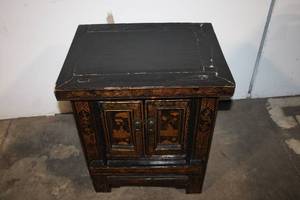 lot 62 image: Vintage Black Lacquer Chinese Cabinet with Intricate Inlay