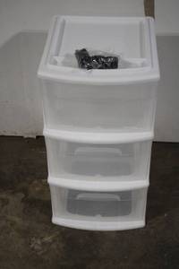 lot 63 image: 3-Drawer Plastic Storage Unit with Casters