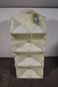 lot 64 image: Vintage Distressed Wood Wall Shelf with Floral Accents