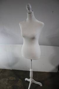 lot 72 image: Adjustable Female Dress Form Mannequin with Wooden Tripod Base