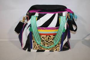 lot 84 image: Colorful Zebra and Leopard Print Handbag with Multiple Compartments