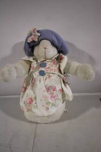 lot 99 image: Floral Dressed Plush Bunny with Lavender Hat