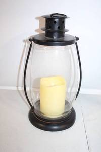 lot 101 image: Decorative Glass and Metal Lantern with LED Candle