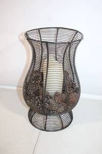 lot 103 image: Decorative Metal Wire Candle Holder with Pine Cones