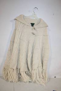 lot 107 image: Ralph Lauren Wool Poncho with Cable Knit Design