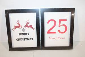 lot 111 image: Set of 2 Framed Christmas Prints Featuring Reindeer and 25 Merry Xmas