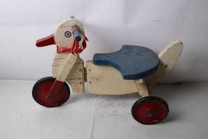 lot 128 image: Vintage Wooden Duck Ride-On Toy