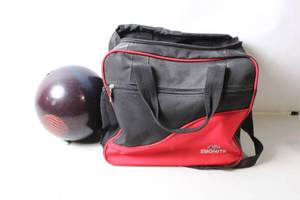 lot 129 image: Ebonite Bowling Ball with Matching Tote Bag
