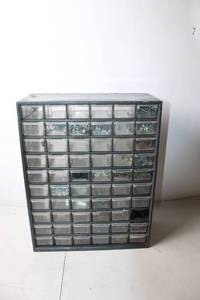 lot 145 image: Large 45-Drawer Plastic Organizer Cabinet for Hardware Storage
