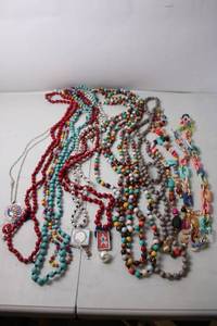lot 151 image: Collection of Colorful Beaded Necklaces with Unique Pendants