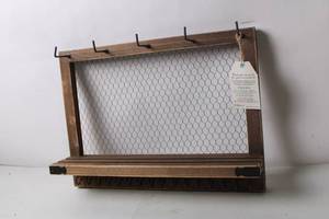 lot 154 image: Rustic Wooden Wall-Mounted Jewelry Holder with Hooks