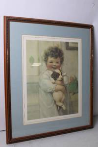 lot A-169 image: Framed Bessie Pease Gutmann Lithograph - Child with Puppy