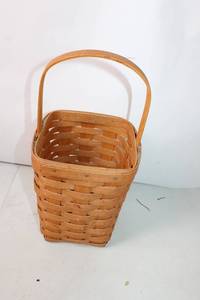 lot 173 image: Handwoven Wooden Basket with Handle