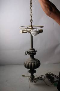 lot 179 image: Vintage Hanging Brass Lamp with Ornate Design