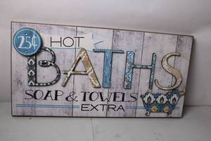 lot 186 image: Vintage-Style Wooden BATHS Wall Sign with Gemstone Accents
