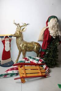 lot 197 image: Vintage Holiday Decor Collection Santa, Reindeer, Sled, and Tree