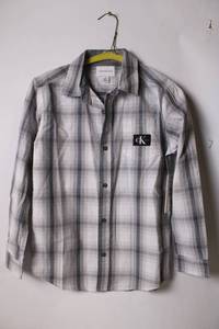 lot 214 image: Calvin Klein Jeans Gray Plaid Shirt, Size M