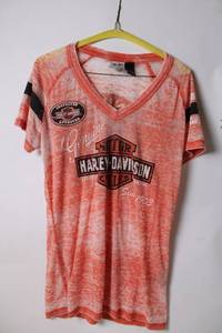 lot 217 image: Harley-Davidson Womens Orange V-Neck T-Shirt Size L