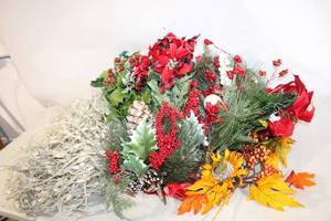 lot 269 image: Set of Seasonal Artificial Floral Arrangements with Pine Cones and Berries
