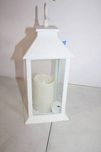 lot 276 image: White Decorative Lantern with Battery-Operated Candle