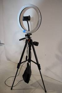 lot 279 image: Adjustable LED Ring Light with Tripod and Phone Holder