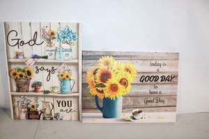 lot 284 image: Set of 2 Inspirational Canvas Wall Art with Floral and Motivational Text