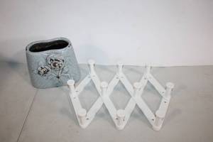 lot 285 image: Decorative Ceramic Vase with White Foldable Shoe Rack